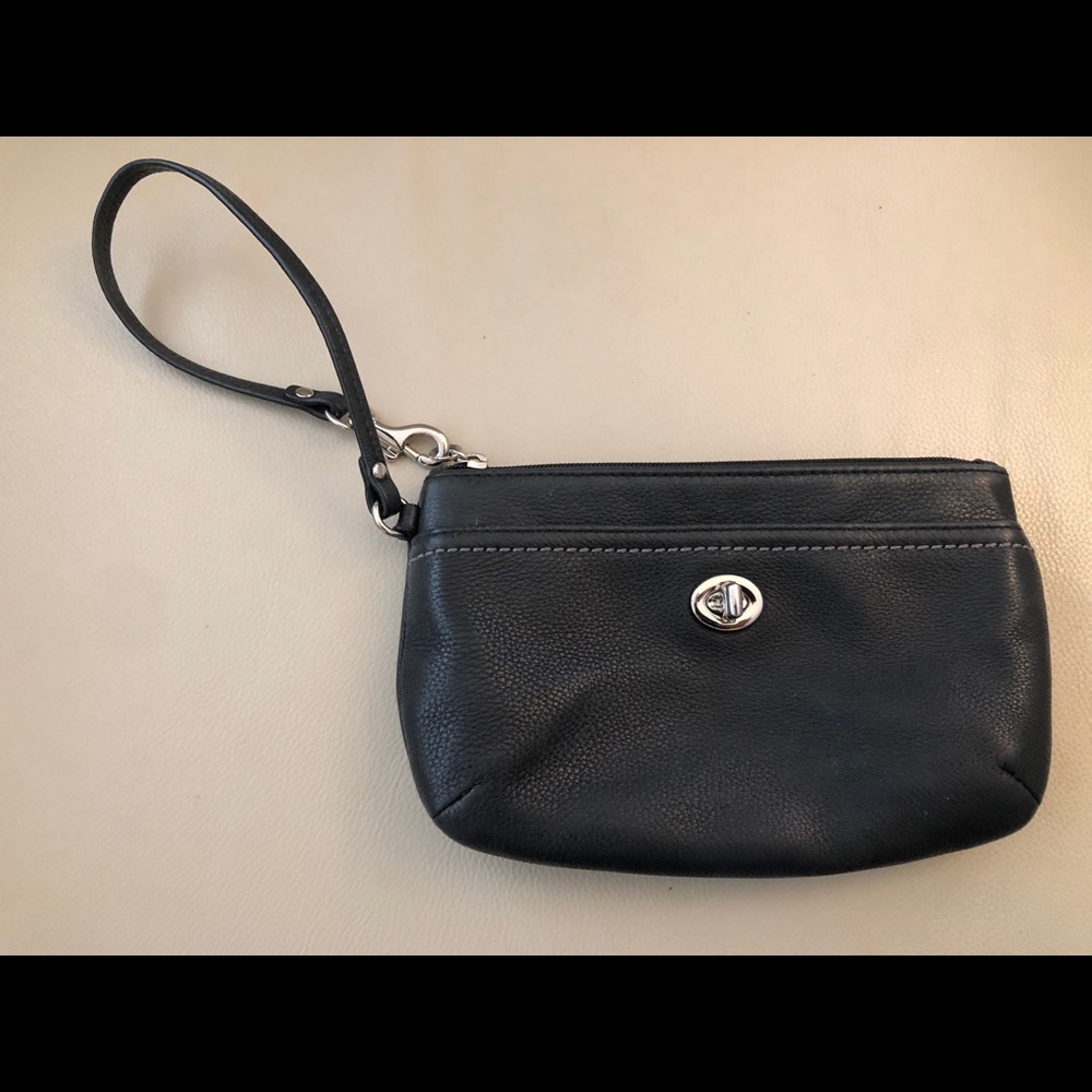 Coach black leather wristlet